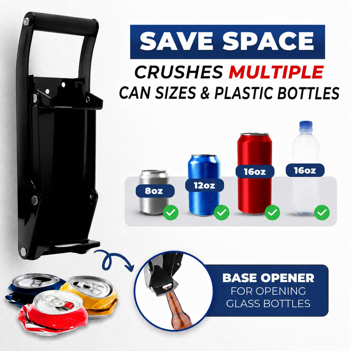 Wall Mounted Heavy Duty Can Crusher with Bottle Opener O374897