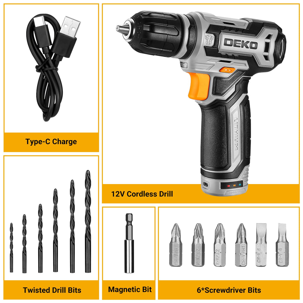 12V Cordless Drill Set with 3/8-inch Keyless Chuck K803299