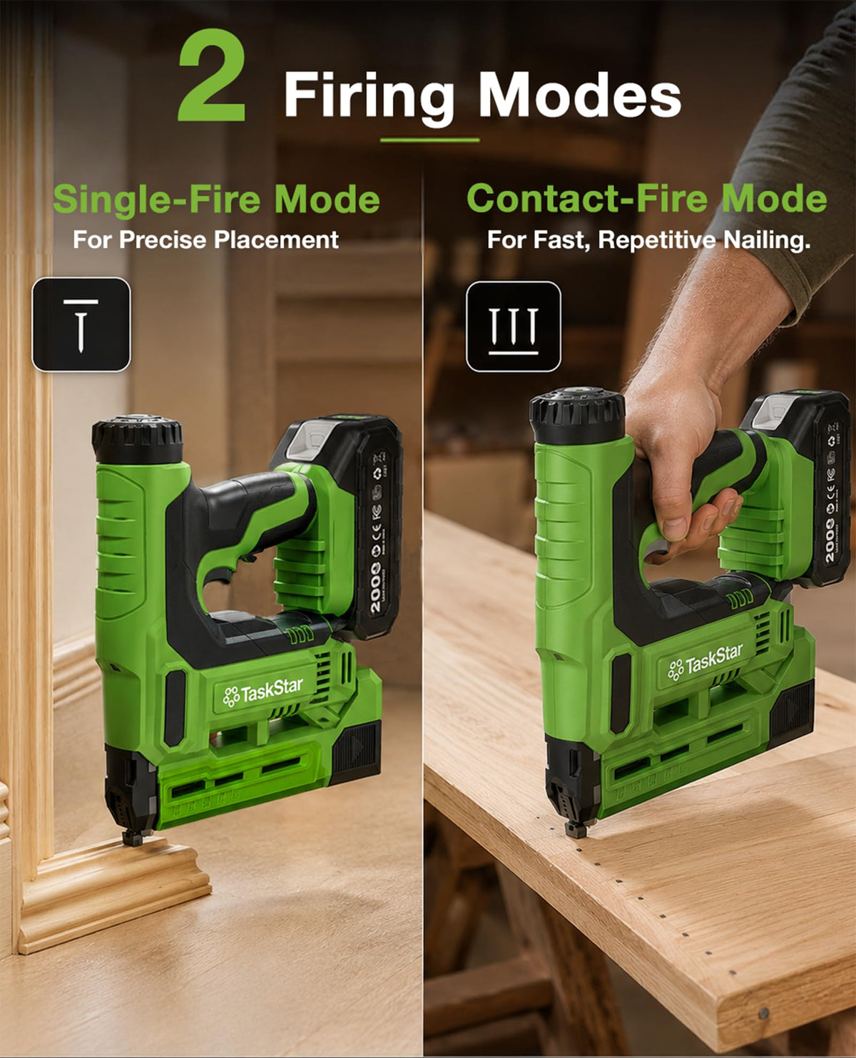 18-Gauge Cordless Brad Nailer 20V 2-in-1 Electric Nail Gun with 2 Batteries H135