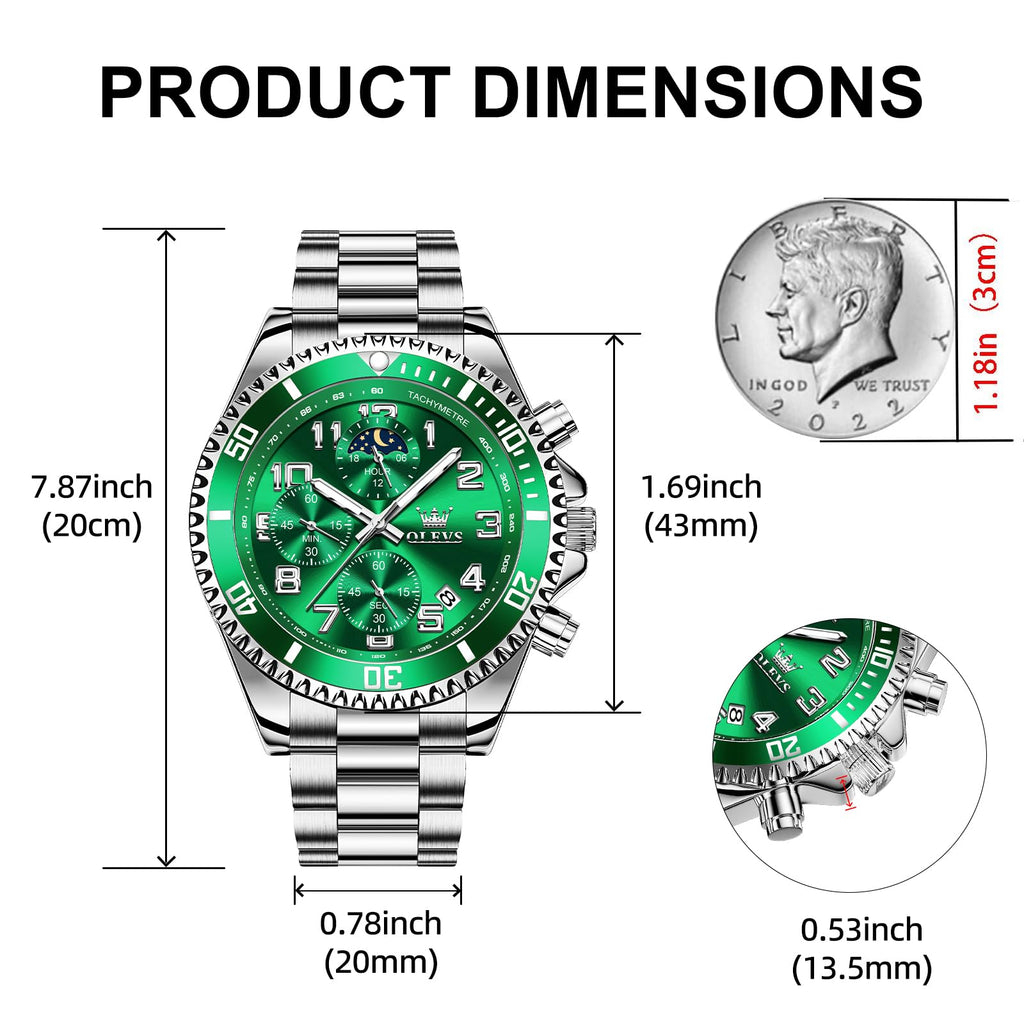 Men Luxury Chronograph Stainless Steel Waterproof Quartz Analog Watch G245220