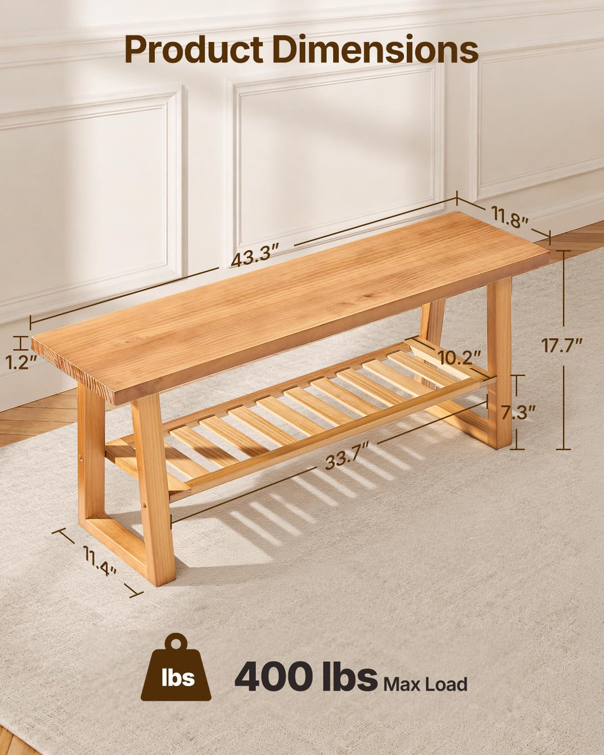 Pine Wood Entryway Bench with Shoe Storage Shelf M779226