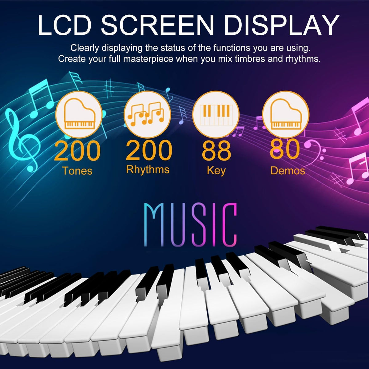 88 Keys Electric Digital Piano with Semi Weighted Key D838