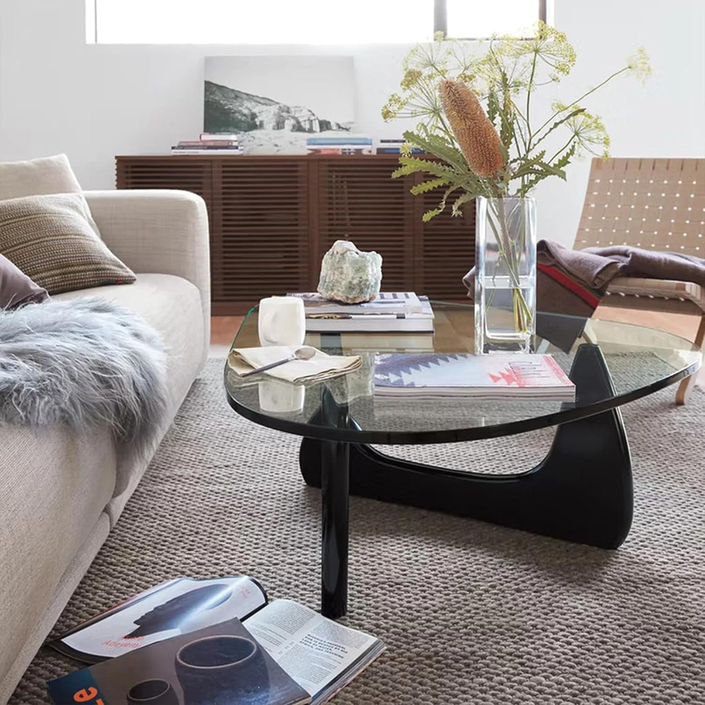 Clear Glass Coffee Table with Solid Wood Base K2363