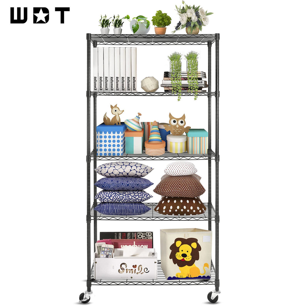 5-Shelf Adjustable Heavy Duty Metal Shelving Unit with Wheels, Black R11753