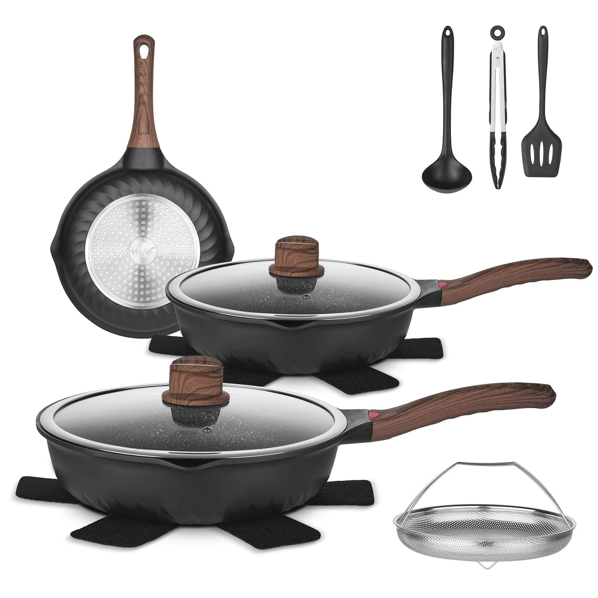 12 Pc Nonstick Deep Frying Pan Cookware Set C944433