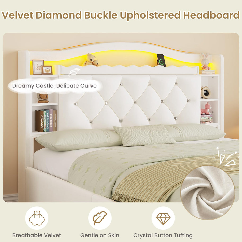 Full Size Velvet Upholstered Platform Bed with 4 Storage Drawers D527745