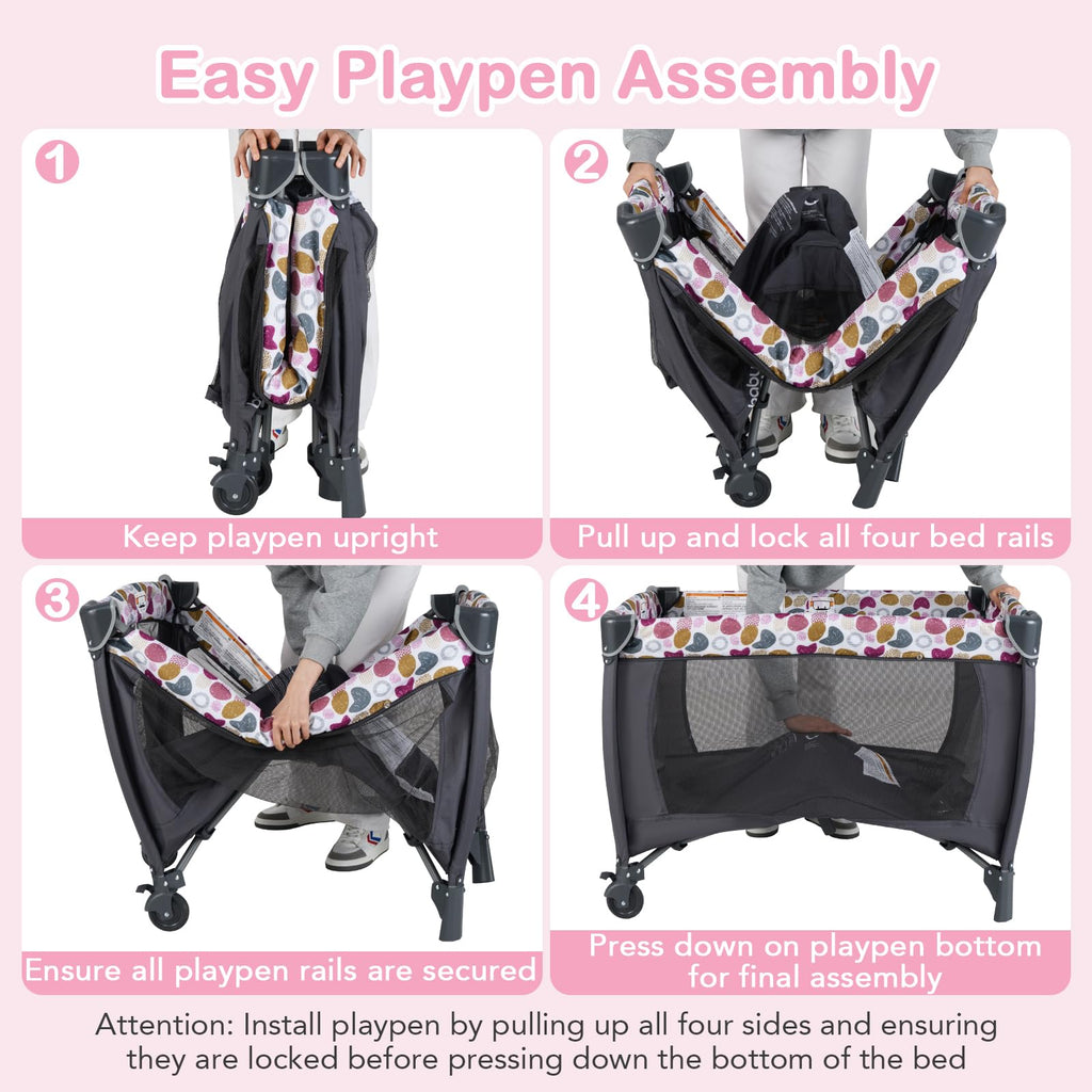 Pink Portable Baby Playard with Bassinet and Changing Station Z892349