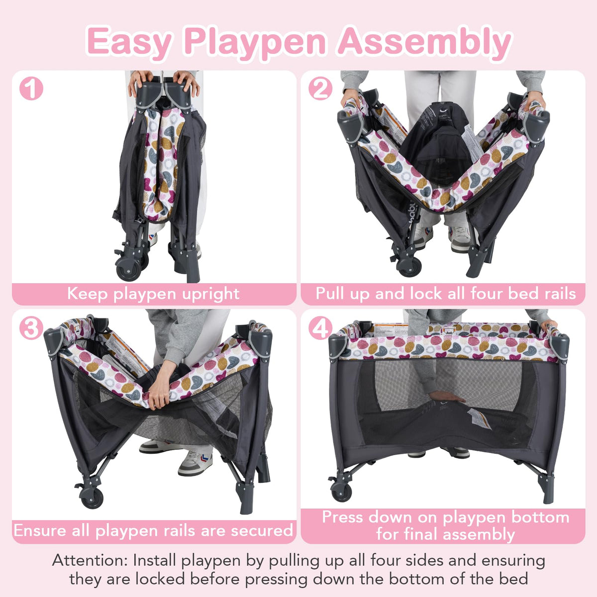 Pink Portable Baby Playard with Bassinet and Changing Station Z892349