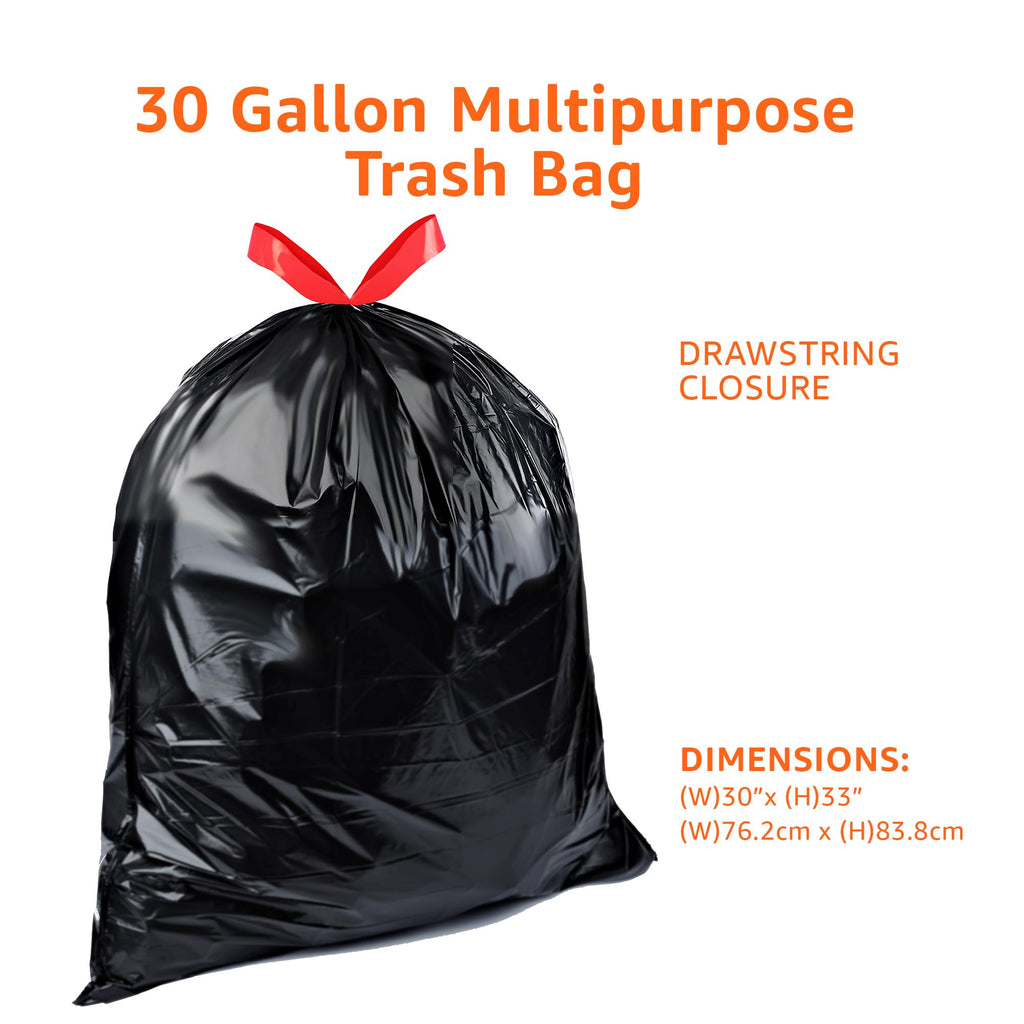 Multipurpose Drawstring Trash Bags, 30 Gallon, Tear Resistant, 50 Count N213935