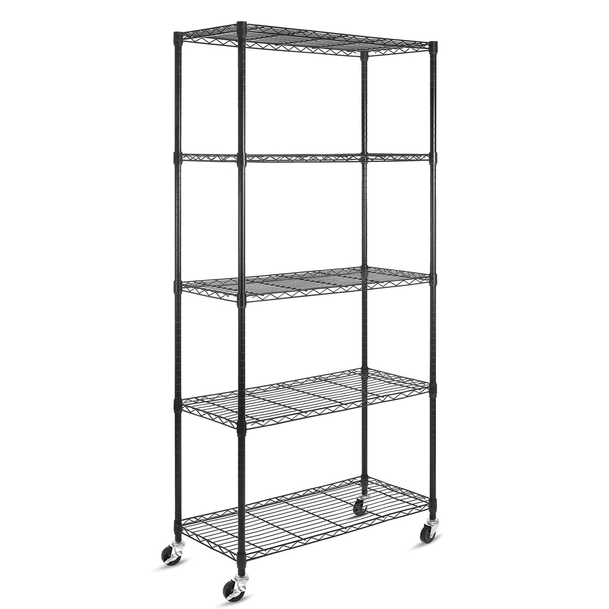 5-Shelf Adjustable Heavy Duty Metal Shelving Unit with Wheels, Black R11753