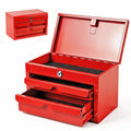Mini Tool Box with Two Drawers and Lockable Top Storage, Red H81404