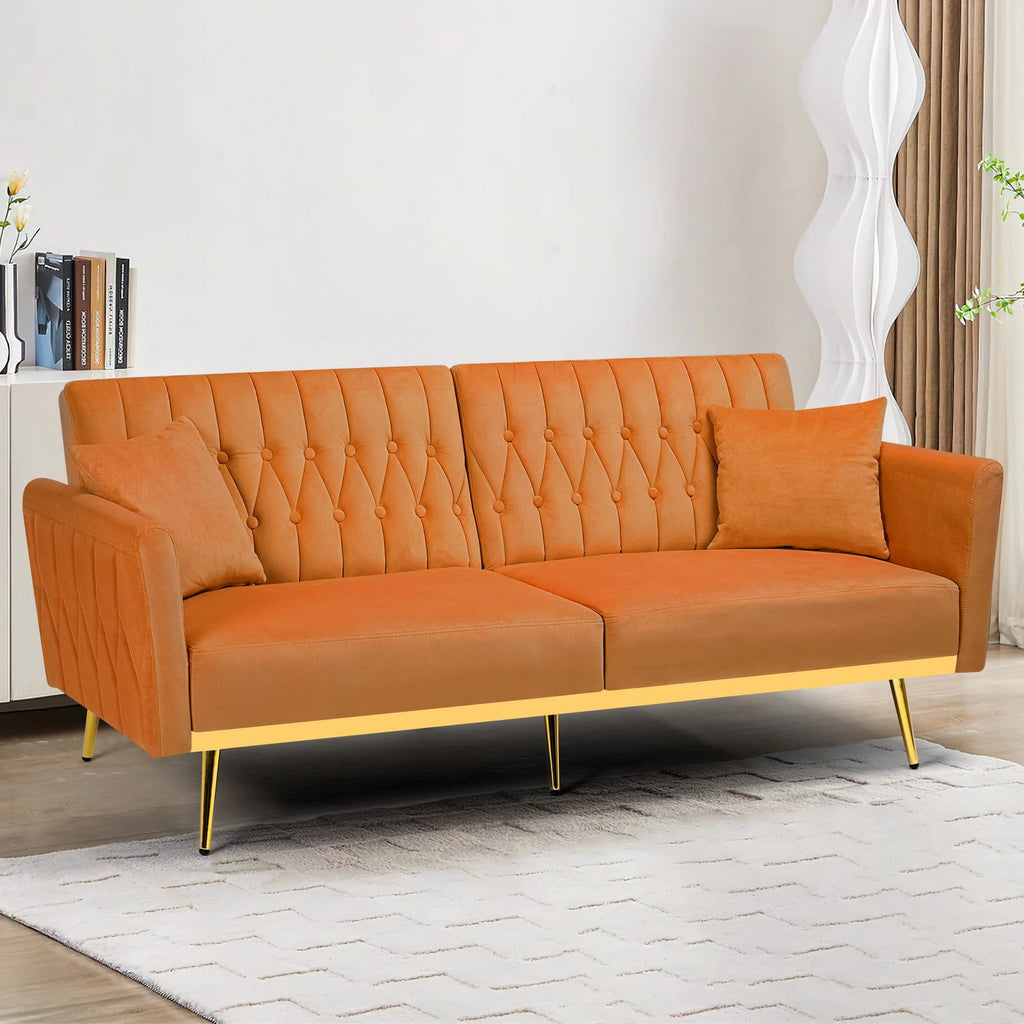 70" Velvet Futon with Adjustable Backrest and Armrests J7398