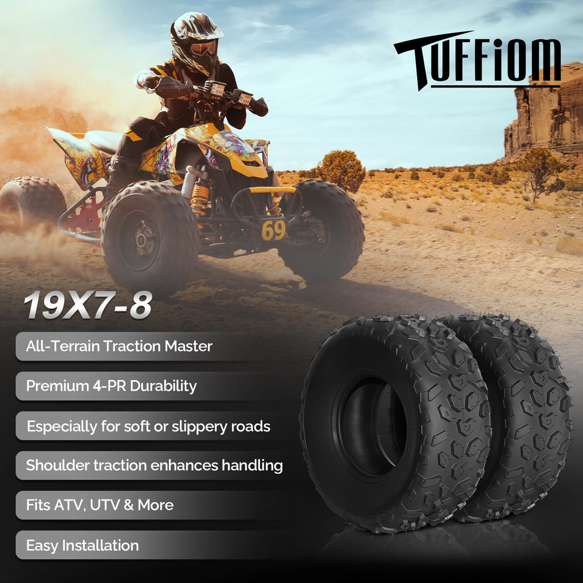 19x7-8 Tubeless ATV UTV Tires Set of 2 Y99144