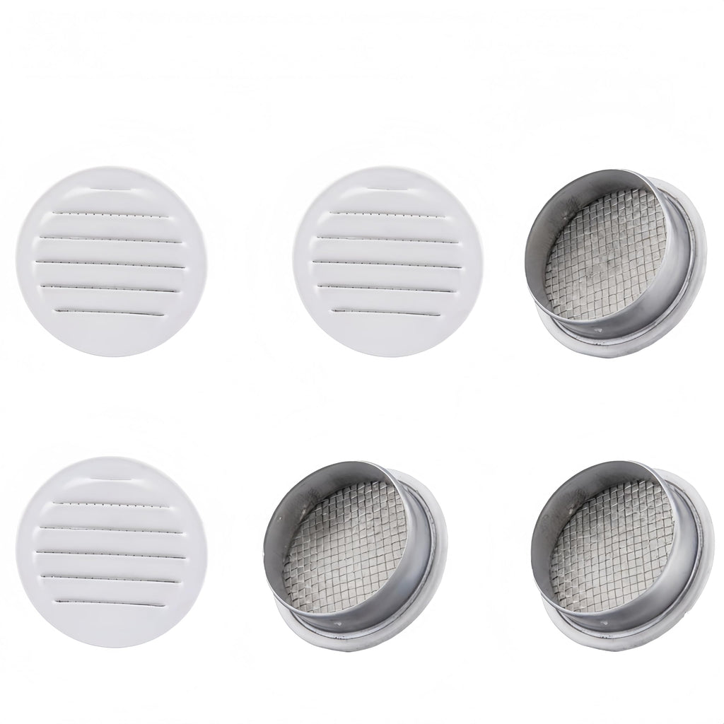 Round Aluminum Louver with Debris Screen, 2 Inches, White, 6-Pack O12000