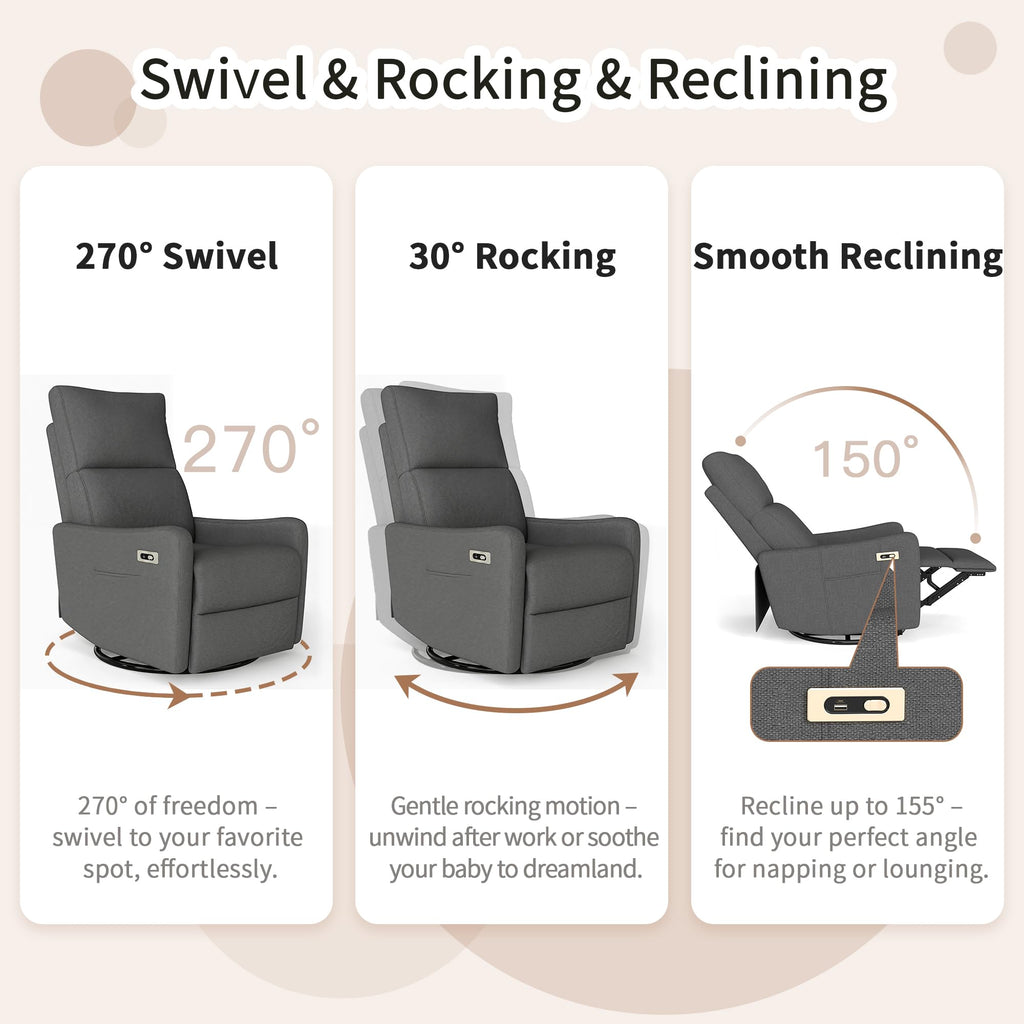 Dark Gray Velvet Swivel Recliner Chair Q788142