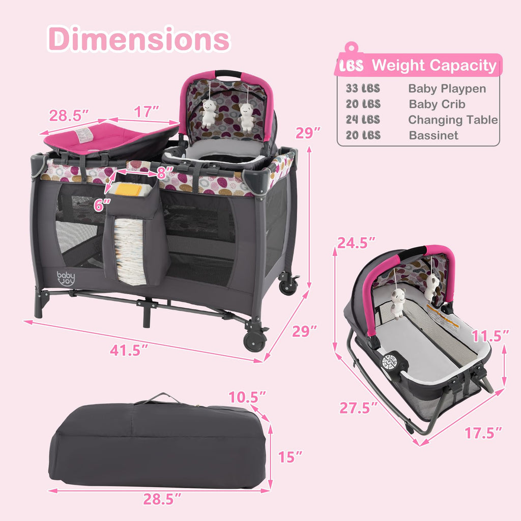 Pink Portable Baby Playard with Bassinet and Changing Station Z892349