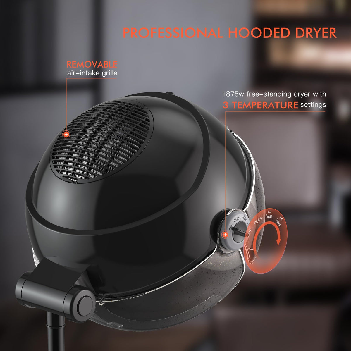 Black Portable Standing Hooded Hair Dryer M96131