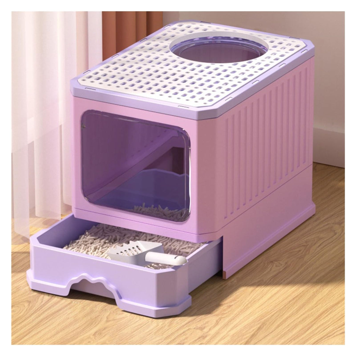 Foldable Cat Litter Box with Lid and Scoop S49101
