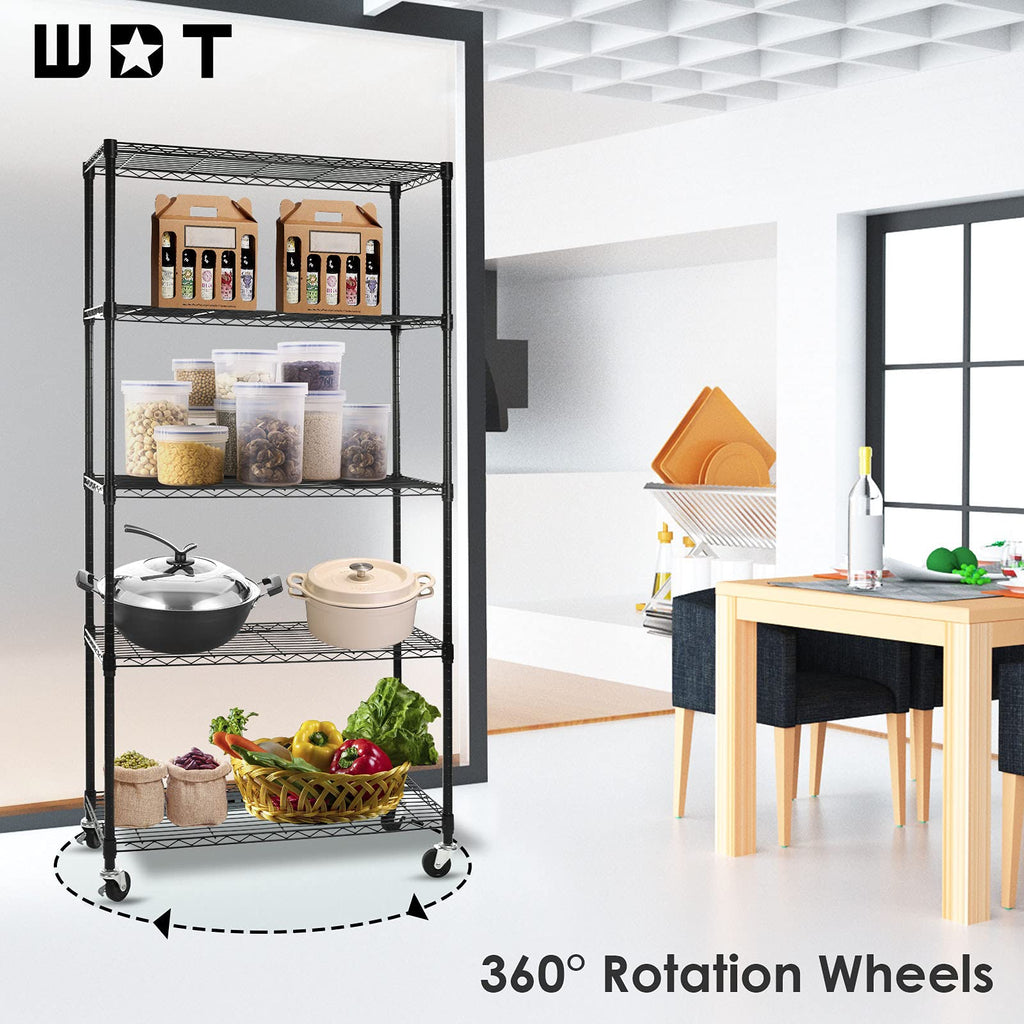 5-Shelf Adjustable Heavy Duty Metal Shelving Unit with Wheels, Black R11753