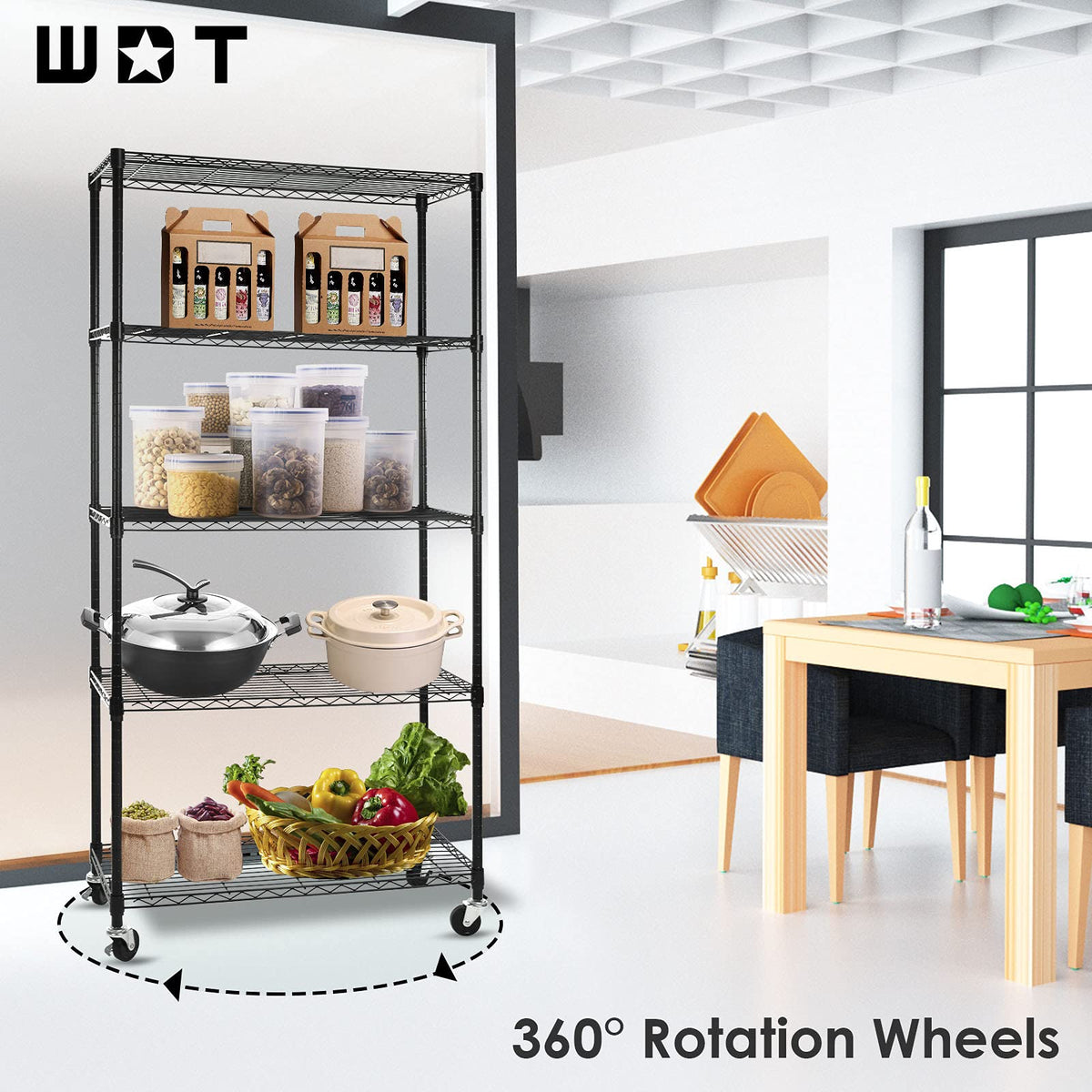 5-Shelf Adjustable Heavy Duty Metal Shelving Unit with Wheels, Black R11753