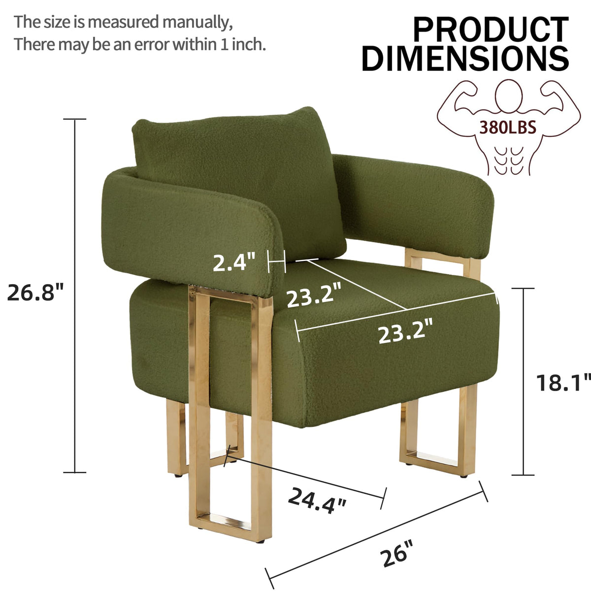 Green Teddy Upholstered Arm Chairs Set of 2 with Metal Legs N20585