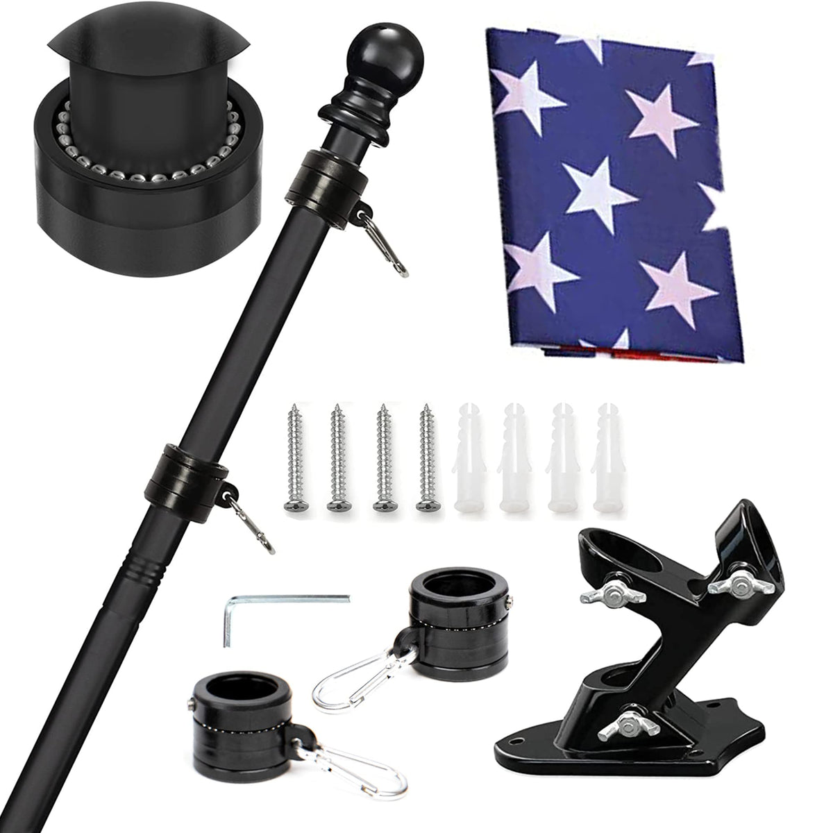5FT Tangle Free Spinning Metal Flag Pole Kit with 3x5 Flag B757