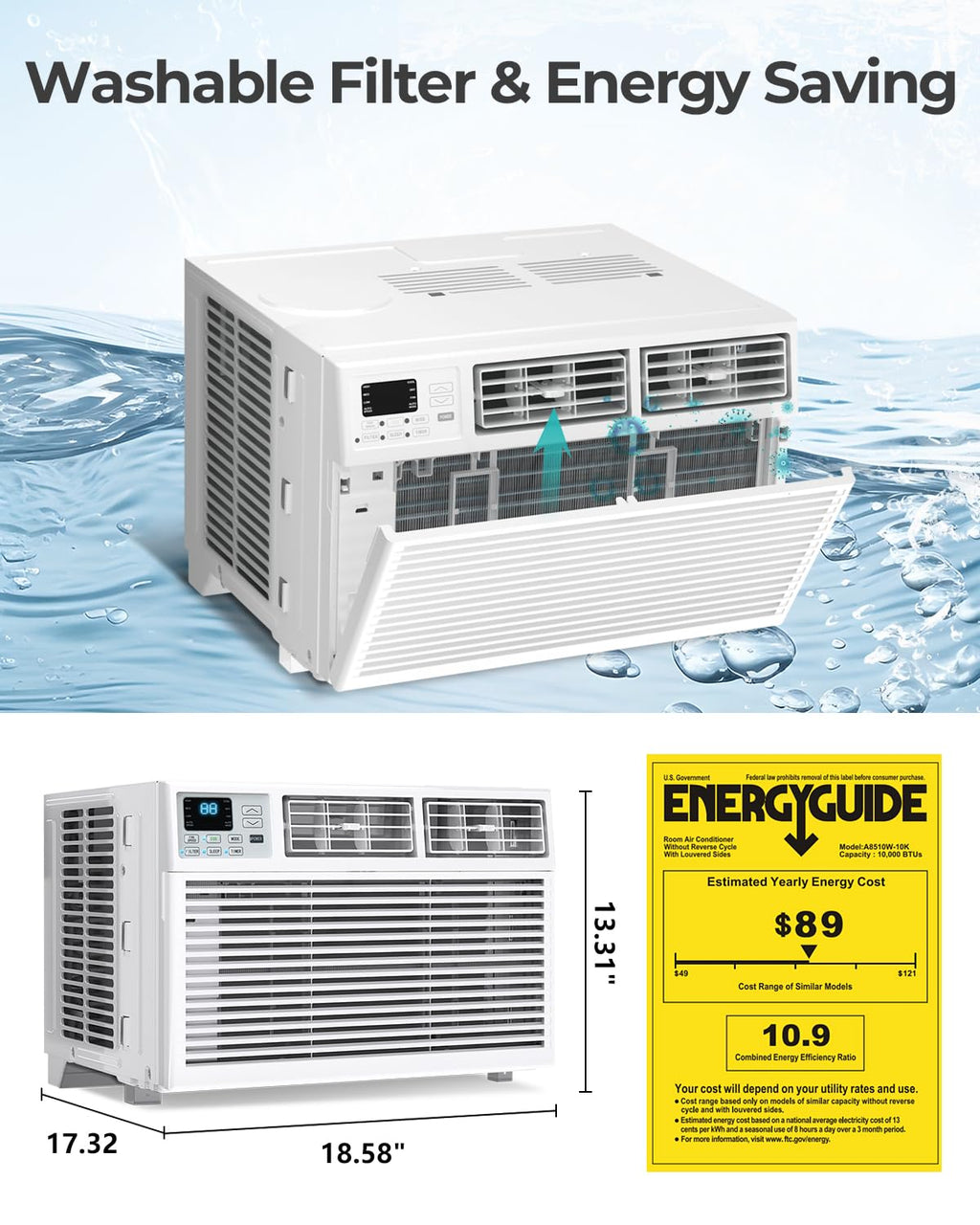 10000 BTU 6-in-1 Window Air Conditioner with Remote Control H742
