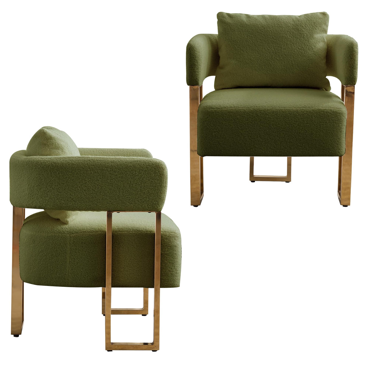 Green Teddy Upholstered Arm Chairs Set of 2 with Metal Legs N20585