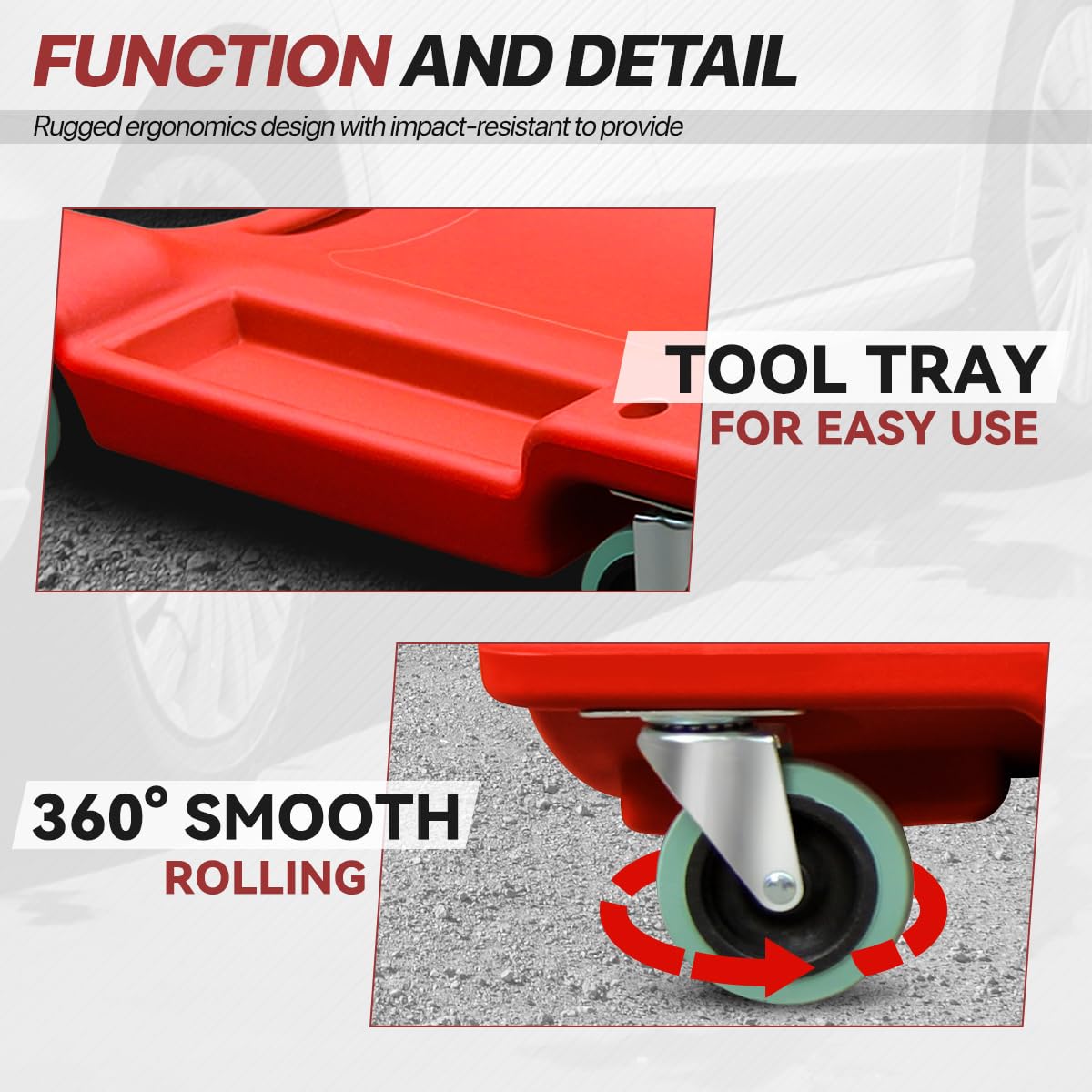 40" Rolling Mechanic Creeper with Padded Headrest and 6 Swivel Casters, Red U9479