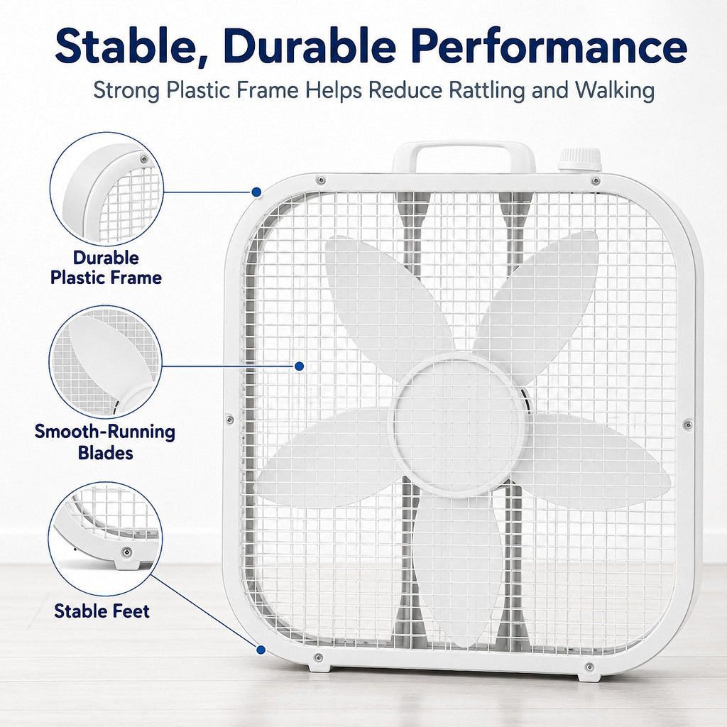 20 Inch Portable Box Fan with 3 Speeds, White H753135
