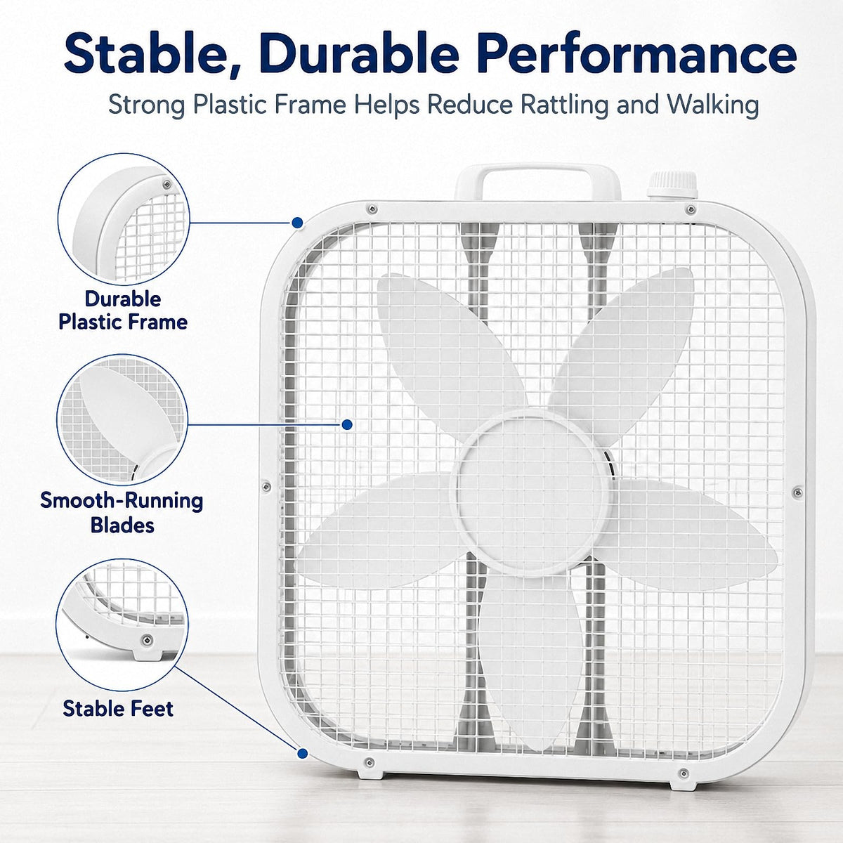 20 Inch Portable Box Fan with 3 Speeds, White H753135