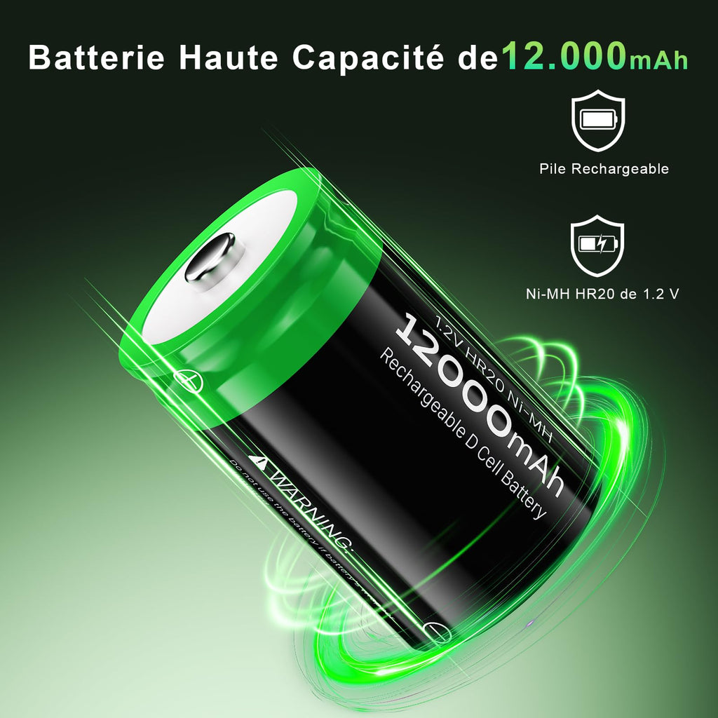 Rechargeable D Batteries, 12000mAh Ni-MH 1.2V 4-Pack X545