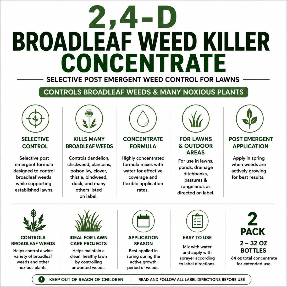 2,4-D Broadleaf Weed Killer Concentrate 32 oz 2 Pack N890