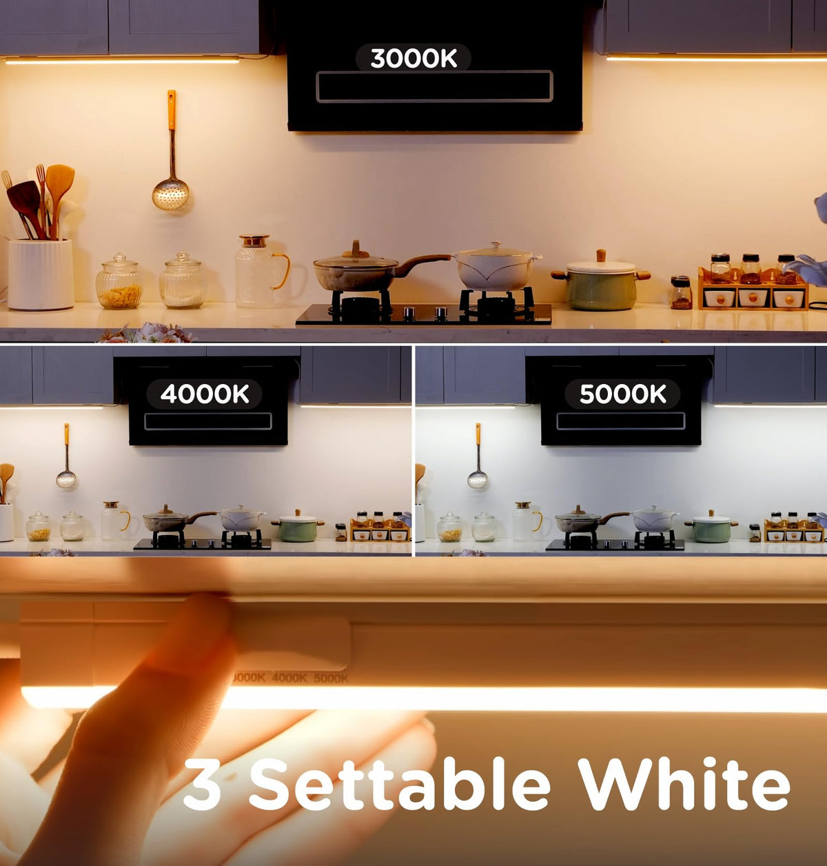 Under Cabinet Lighting Plug in AC120V 3CCT 3000/4000/5000K Linkable Ultra Slim LED Cabinet Light 24inch White 2Pack Y613