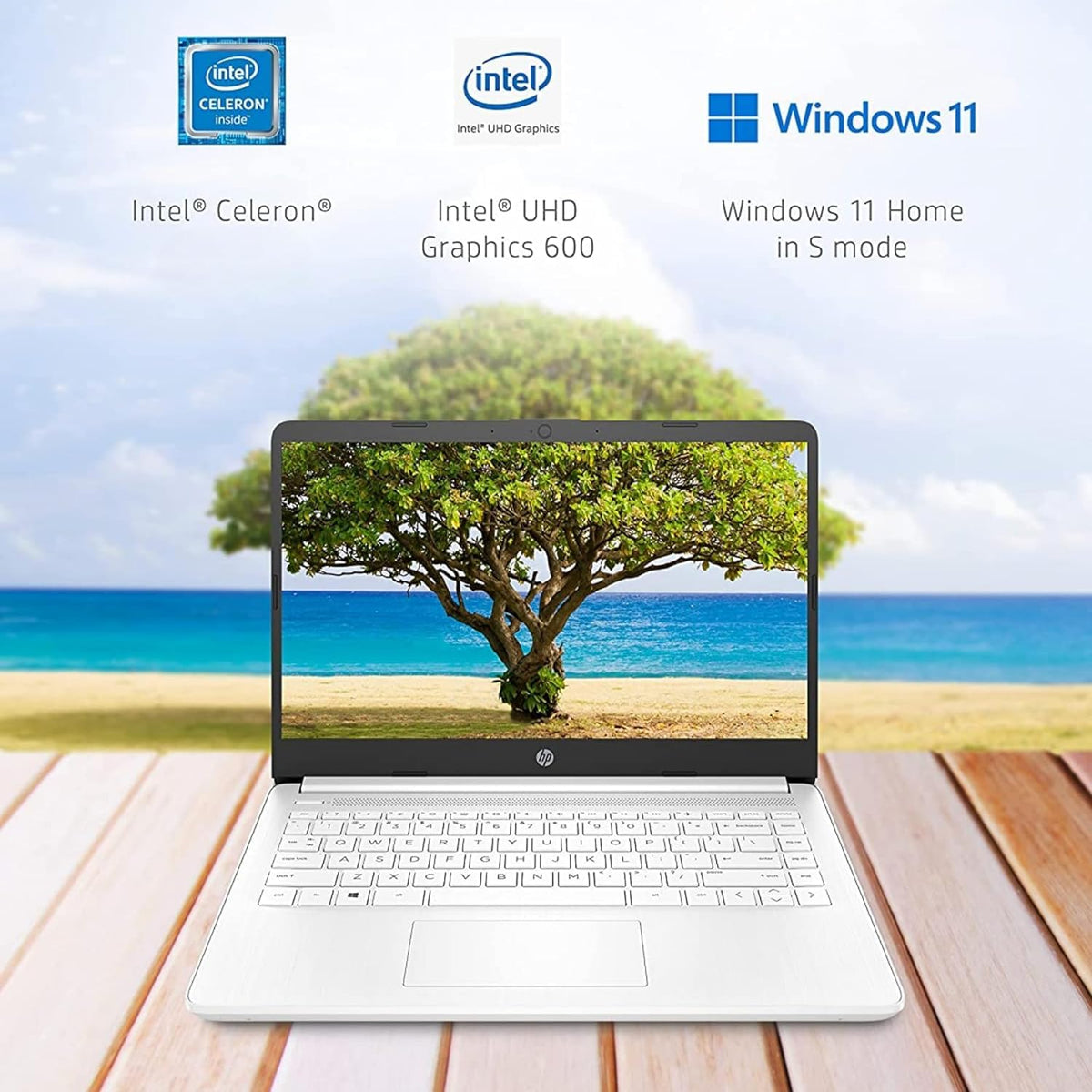14" Quad-Core Intel Celeron Laptop, 4GB RAM, 128GB, Windows 11 S, White Z186