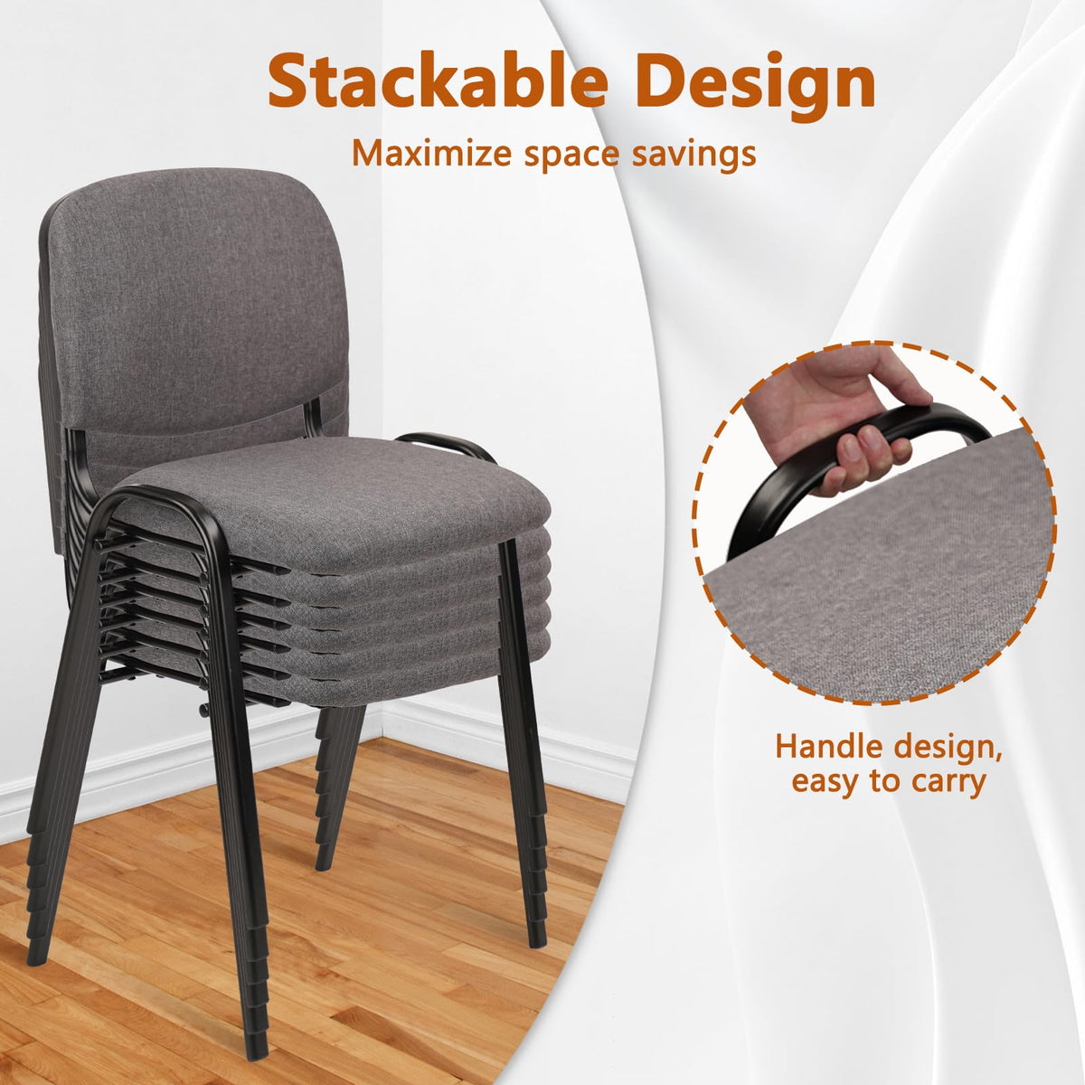 Set of 5 Grey Fabric Stackable Chairs Metal Frame I5307