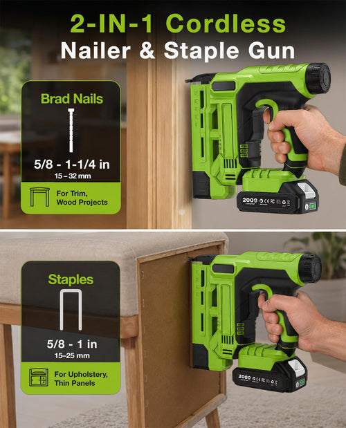 18-Gauge Cordless Brad Nailer 20V 2-in-1 Electric Nail Gun with 2 Batteries H135