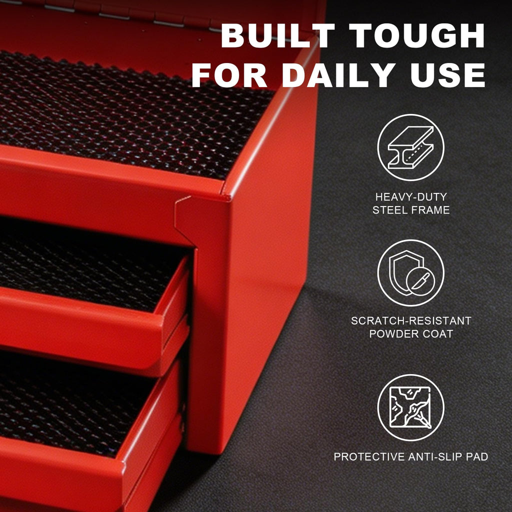 Mini Tool Box with Two Drawers and Lockable Top Storage, Red H81404