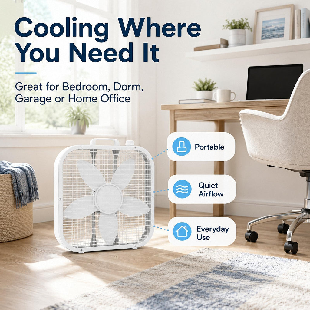 20 Inch Portable Box Fan with 3 Speeds, White H753135