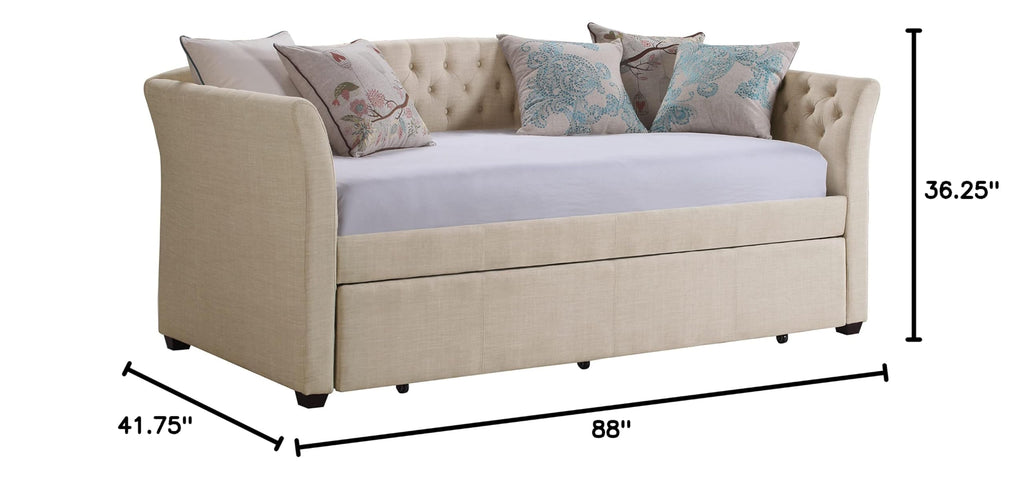 Beige Velvet Tufted Upholstered Twin Daybed with Trundle P86336