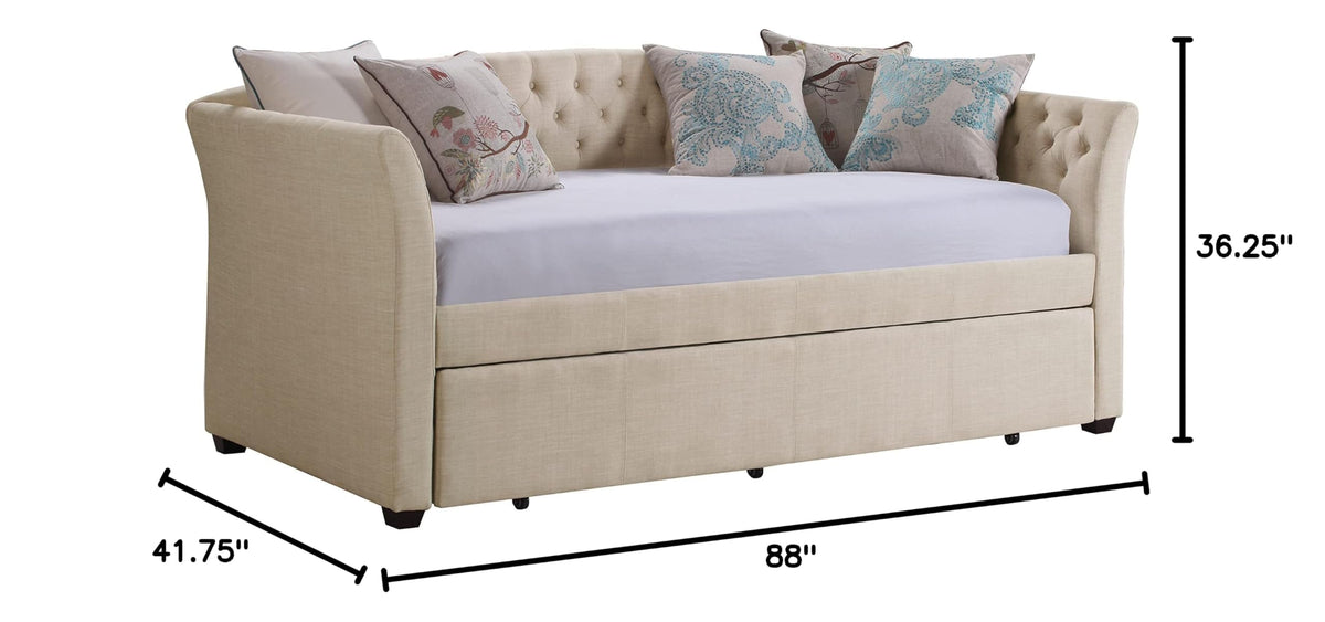 Beige Velvet Tufted Upholstered Twin Daybed with Trundle P86336