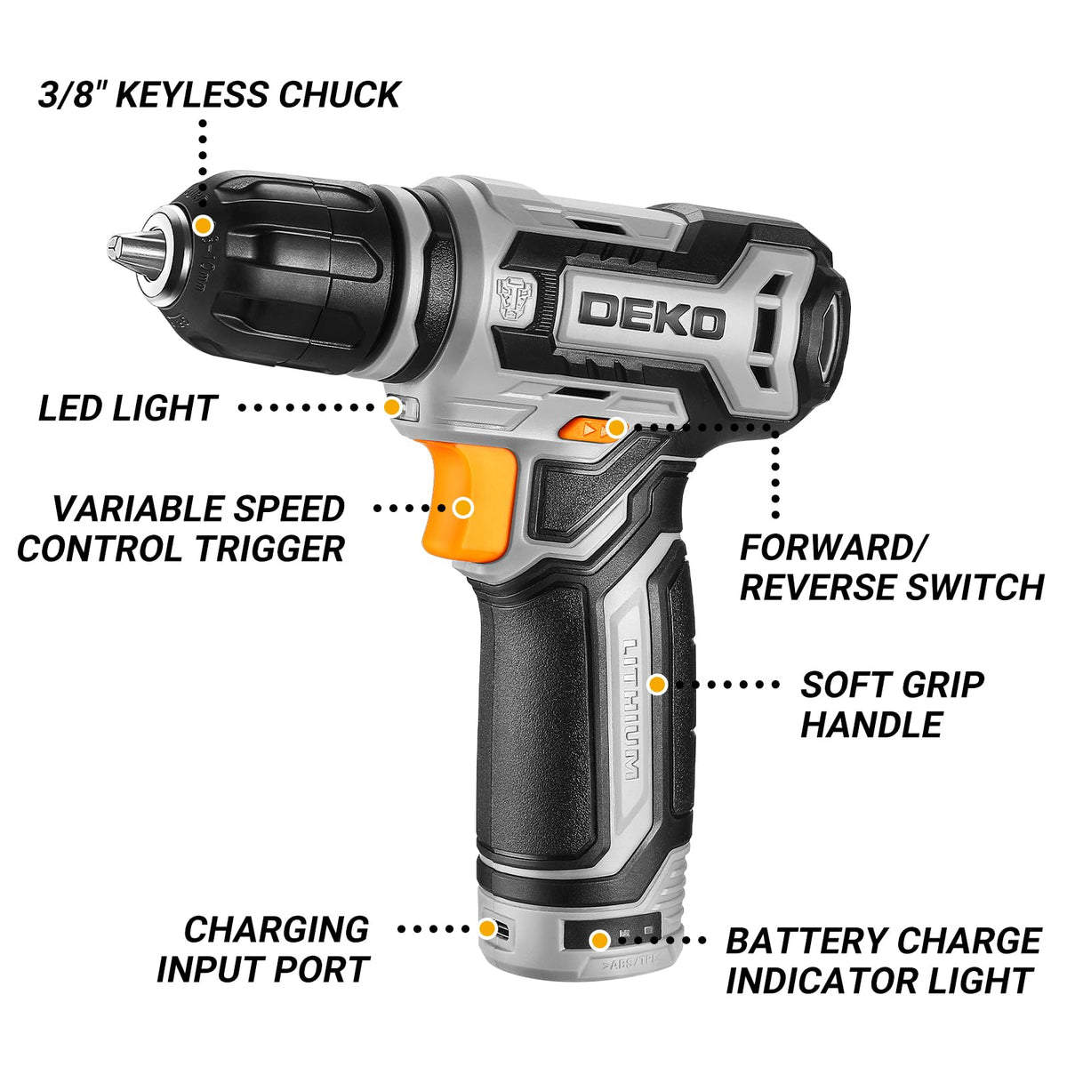 12V Cordless Drill Set with 3/8-inch Keyless Chuck K803299