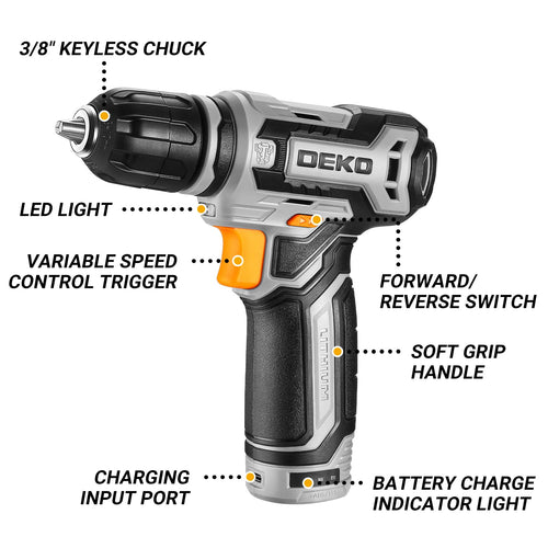 12V Cordless Drill Set with 3/8-inch Keyless Chuck K803299