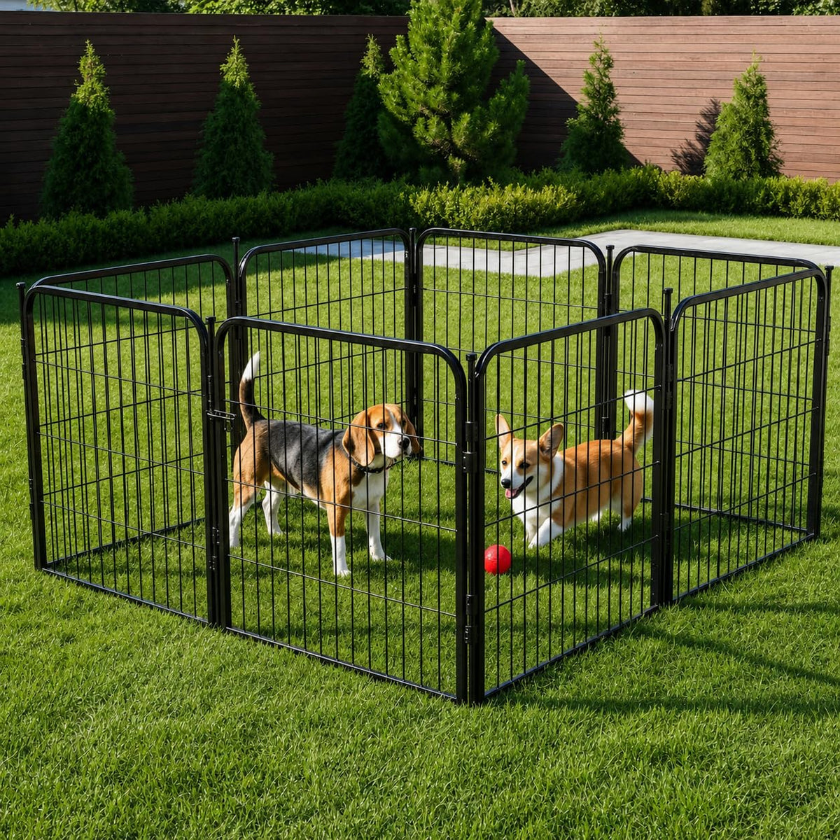 24 inch 8 Panel Portable Black Metal Pet Playpen L512369