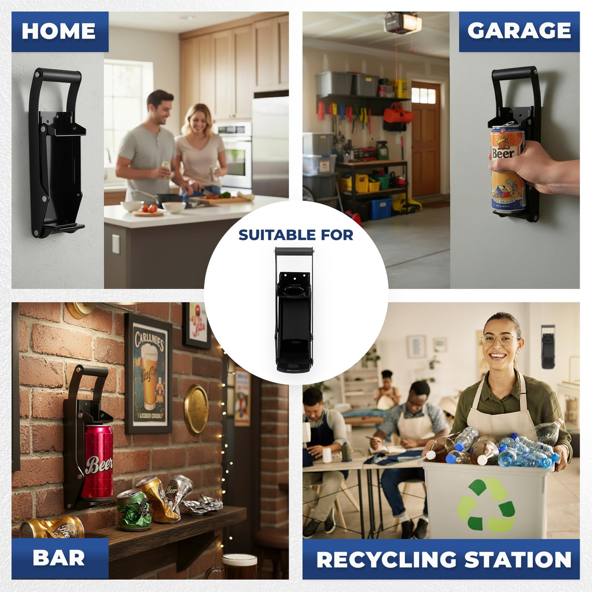 Wall Mounted Heavy Duty Can Crusher with Bottle Opener O374897