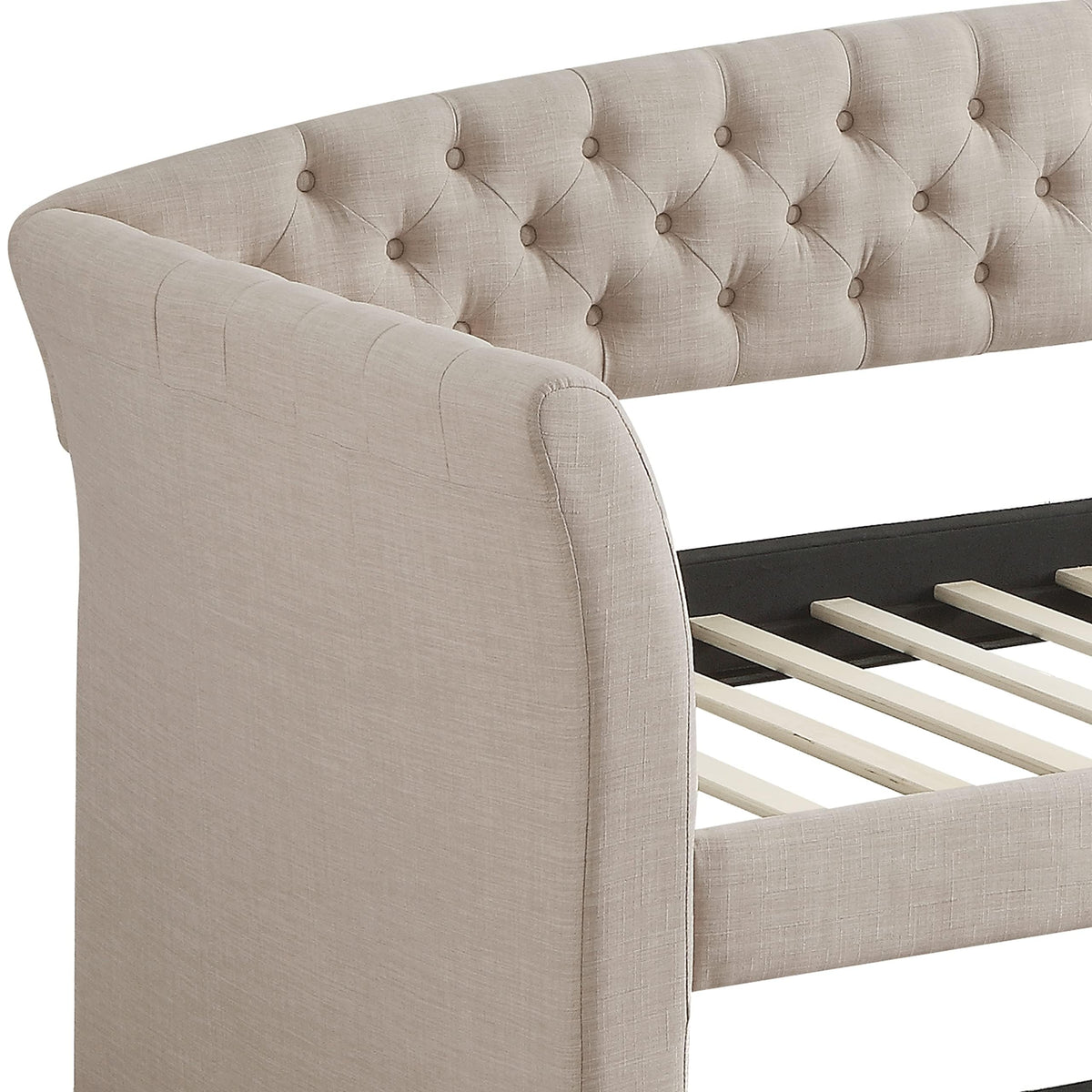 Beige Velvet Tufted Upholstered Twin Daybed with Trundle P86336