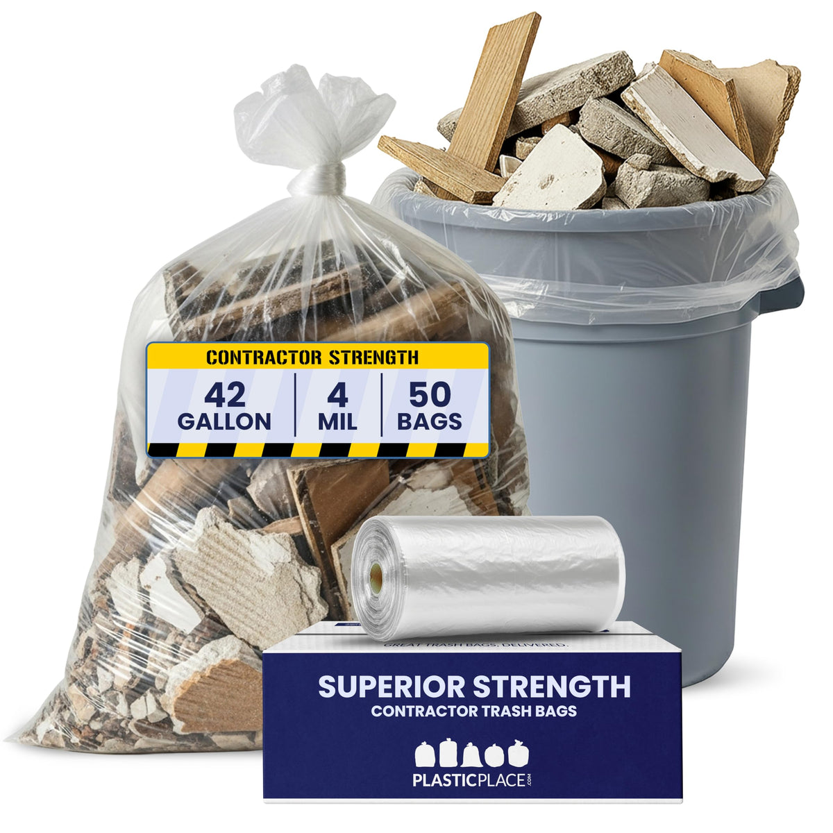 42 Gallon Clear Heavy Duty Trash Bags 4.0 Mil 50 Case T361
