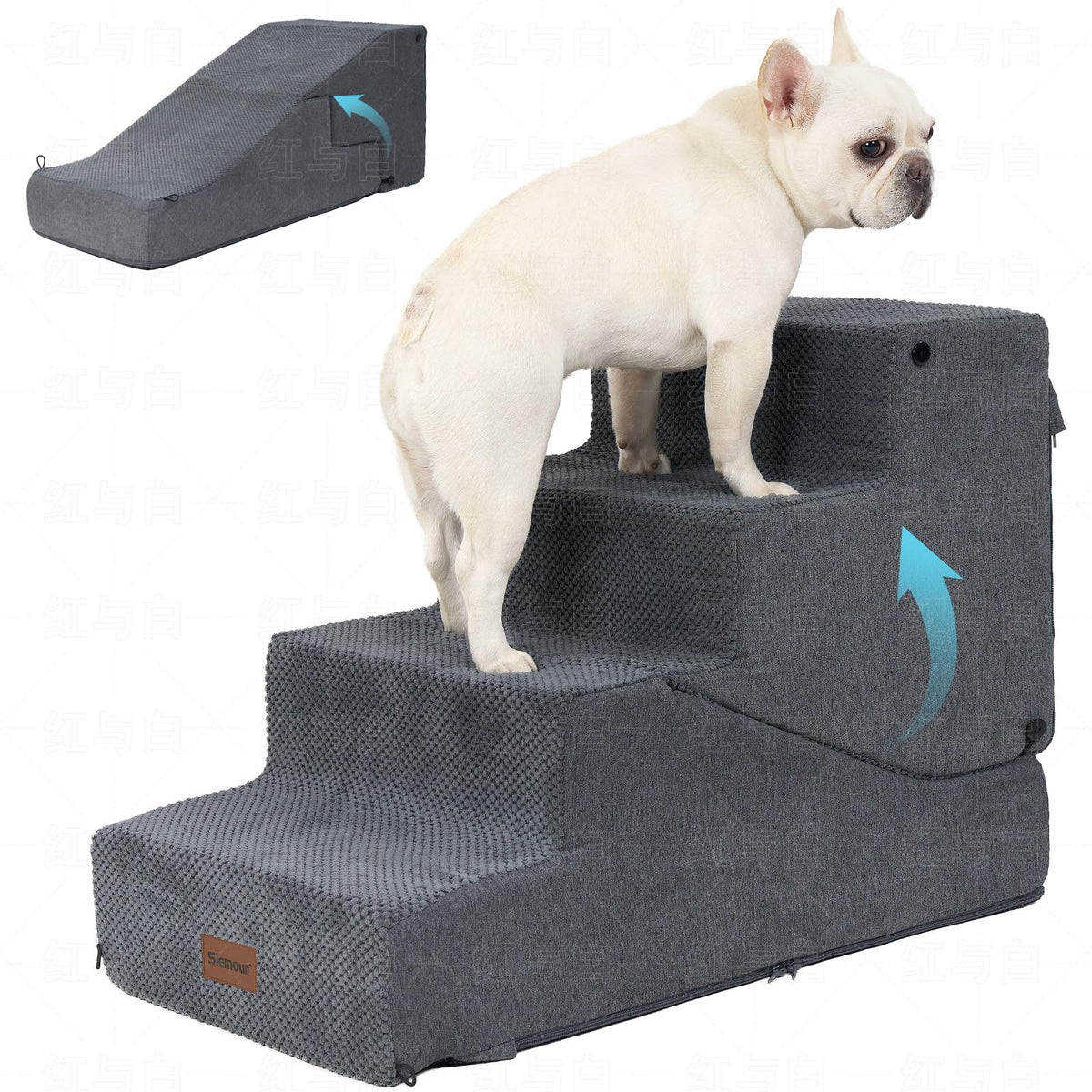 4-Step Dog Stair and Ramp with Non-Slip Bottom Grey S58519
