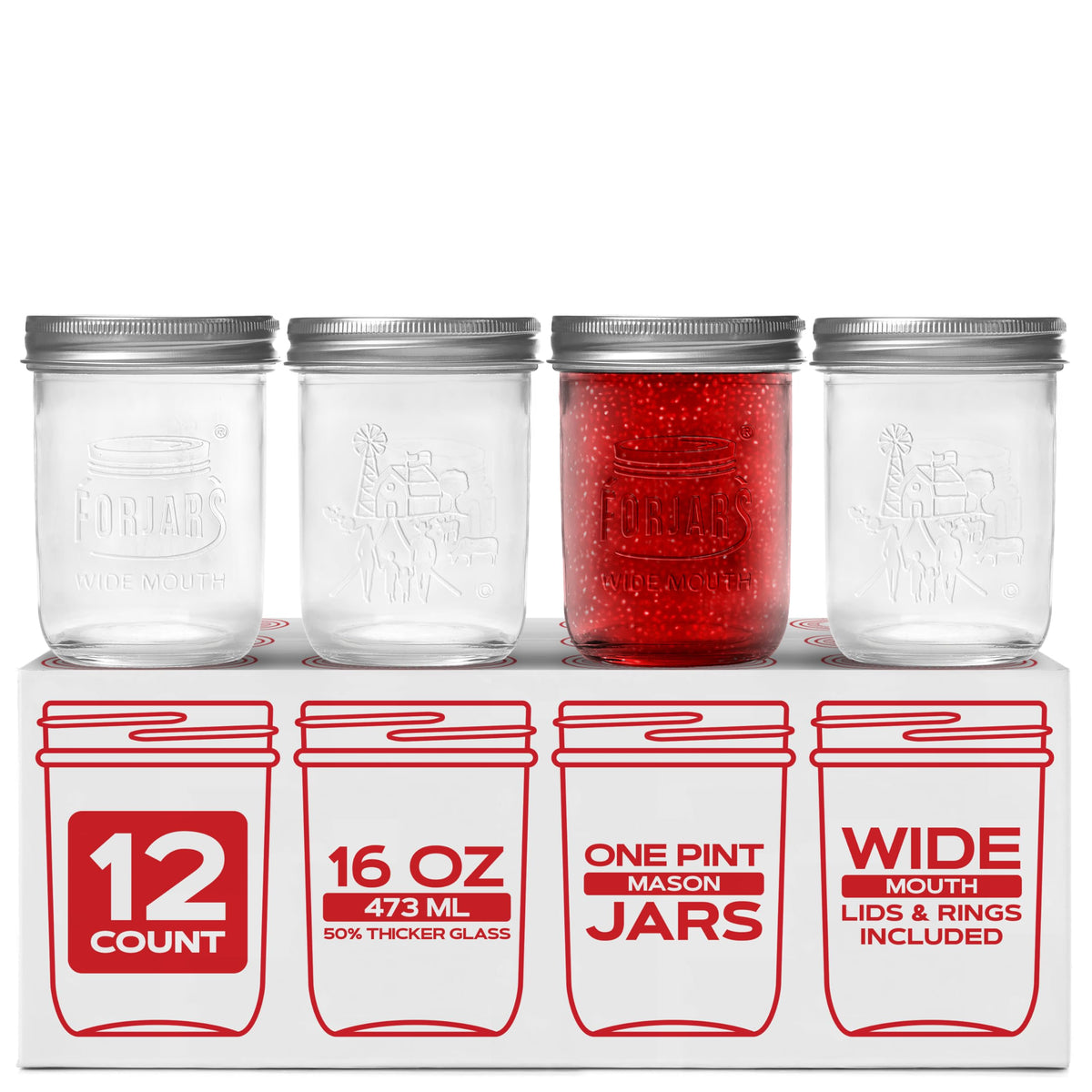 16oz Wide Mouth Glass Canning Jars 12-Pack J347852