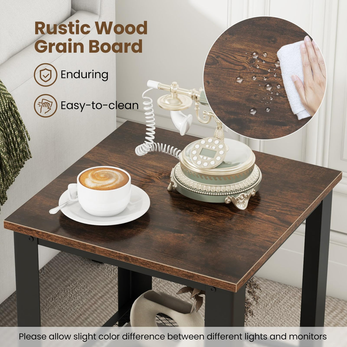 2-Tier End Table Set of 2, 16 Inch Side Table with Mesh Storage Shelf L22311